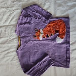 Mini Boden purple long sleeve embroidered fox 5-6